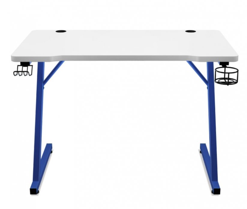 Praktický bílý herní stůl HERO 1.8 s modrou konstrukcí