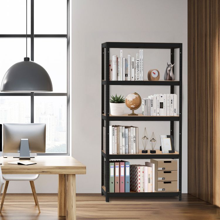 Črna polica s petimi policami 90 x 180 x 40 cm