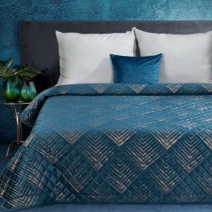 Cuvertură de pat elegantă BLANKA albastru închis cu motiv auriu