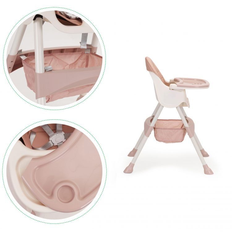 Ružičasta blagovaonska stolica za djecu do 3 godine.