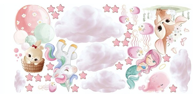 Adesivo fantasy da parete per ragazze con personaggi fiabeschi