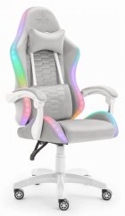 Herné kreslo HC-1000 Gray-White LED RGB látkové
