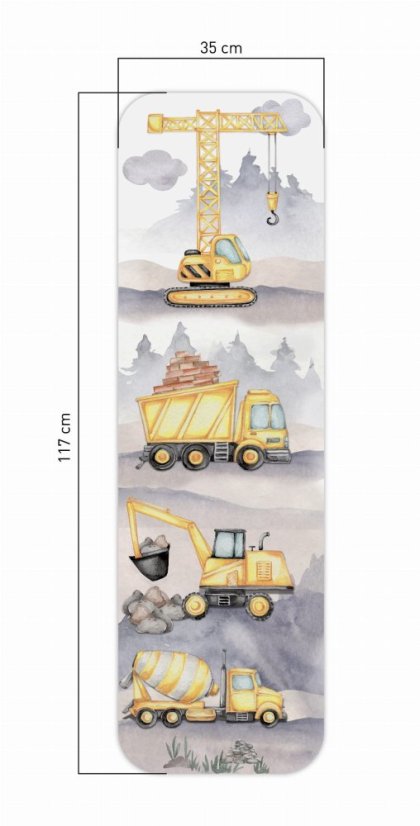 Nálepka na stenu detský meter na meranie výšky - stavebné stroje