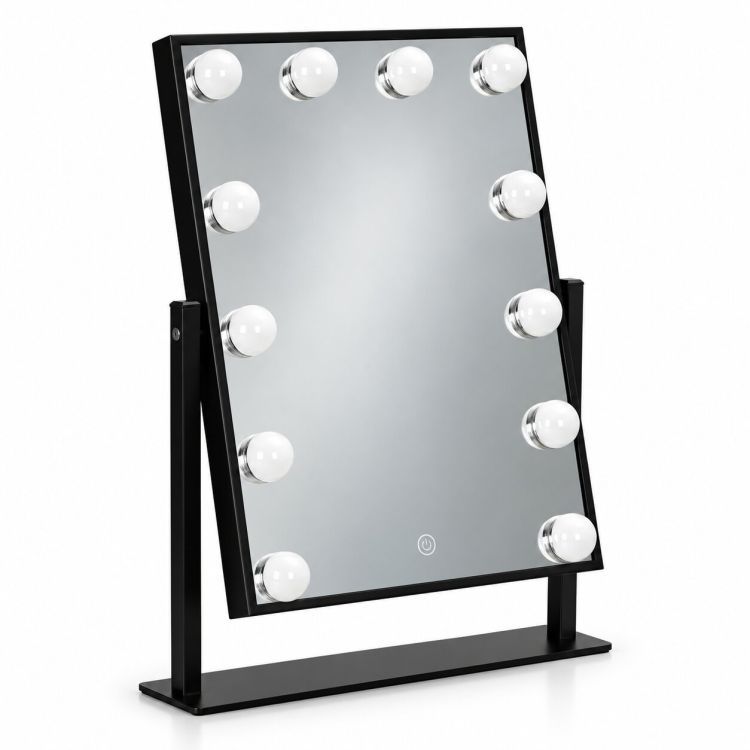 Černé kosmetické zrcátko v hollywoodském stylu s LED osvětlením a dotykovým ovládáním – 30 x 40 cm