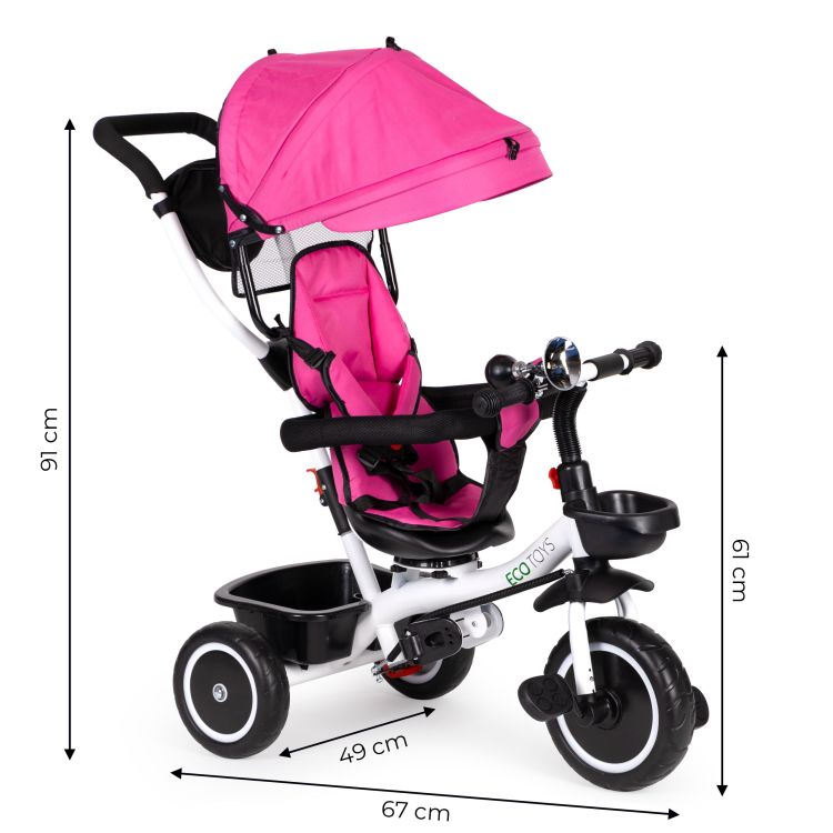 Tricikel, otroški voziček v temno roza barvi ECOTOYS