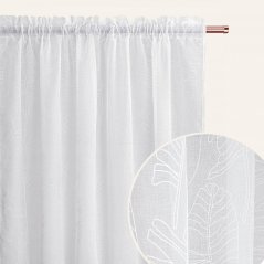 Bela zavesa Flory z vzorcem listov in črtami 140 x 280 cm