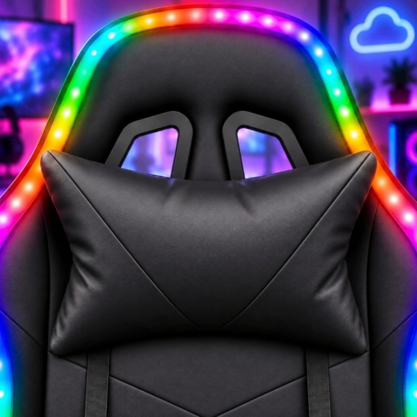 Igraća stolica s RGB LED rasvjetom, osloncem za noge i daljinskim upravljačem