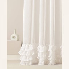 Hochwertige cremefarbene Gardine Flavia mit Rüschen auf Kreisen 300 x 250 cm
