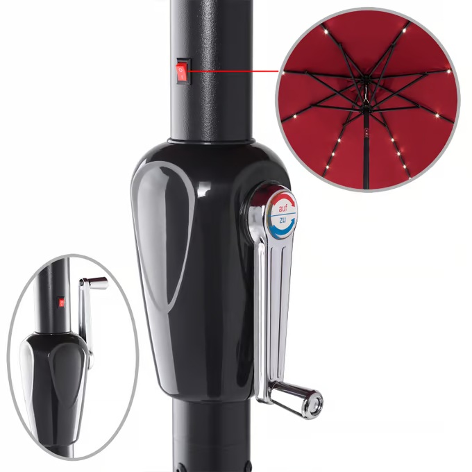 Градински LED соларен алуминиев чадър Miami - 270 см, червен, UV 80+