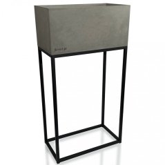 Krásny široký kovový kvetináč v šedej farbe na vysokýh nožičkách LOFT FIORINO 42X22X80 cm