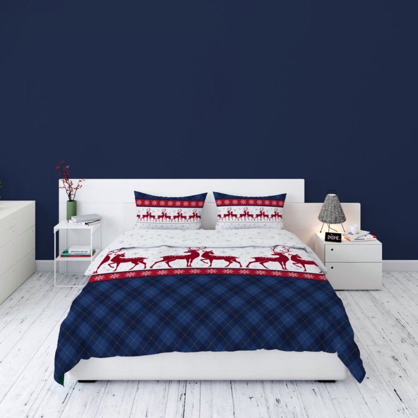 Karácsonyi flanel lepedő kék rénszarvassal