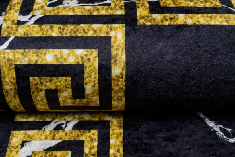 Covor trend negru cu model geometric auriu