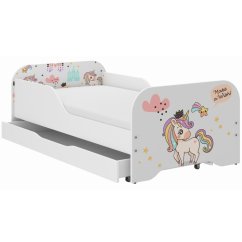 Kinderbett MIKI 160 x 80 cm mit Regenbogen-Einhorn-Motiv