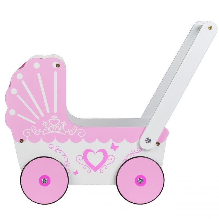 Holzkinderwagen für Puppen in rosa