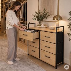 Comodă cu 6 sertare din material textil și cadru metalic 87 x 80 x 24 cm