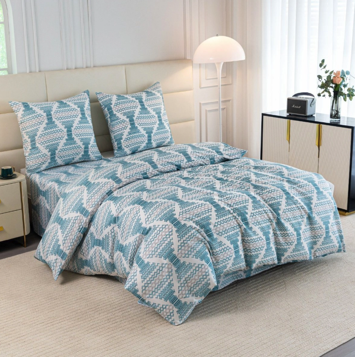 Biele syntetické bavlnené obliečky s boho vzorom v tyrkysovo-modrých tónoch