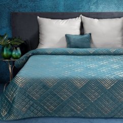 Elegantno posteljno pregrinjalo BLANKA temno modre barve z zlatim motivom