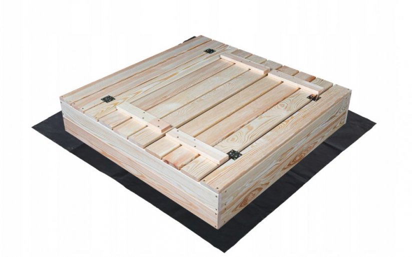 Verschließbarer Holzsandkasten mit Bänken 100 x 100 cm