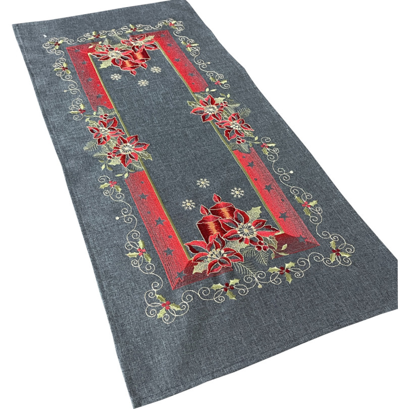 Vánoční šedý šátek s výšivkou