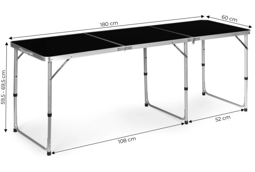 Skládací cateringový stůl 180 x 60 cm černý 3dílný