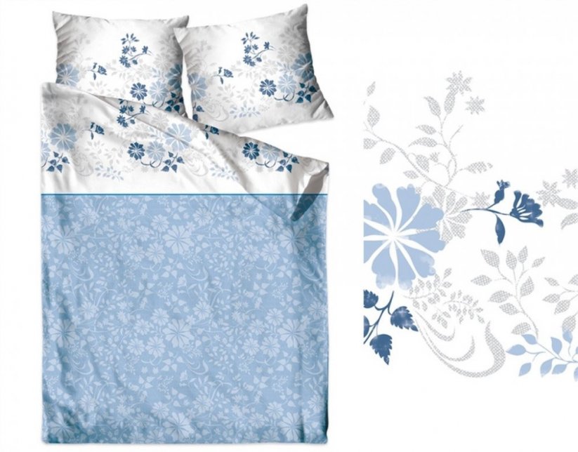 Lenjerie de pat din bumbac albastru cu flori