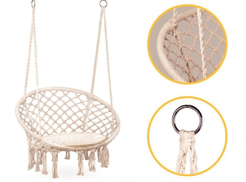 Závesná hojdačka bocianie hniezdo s poduškou v čiernej farbe 