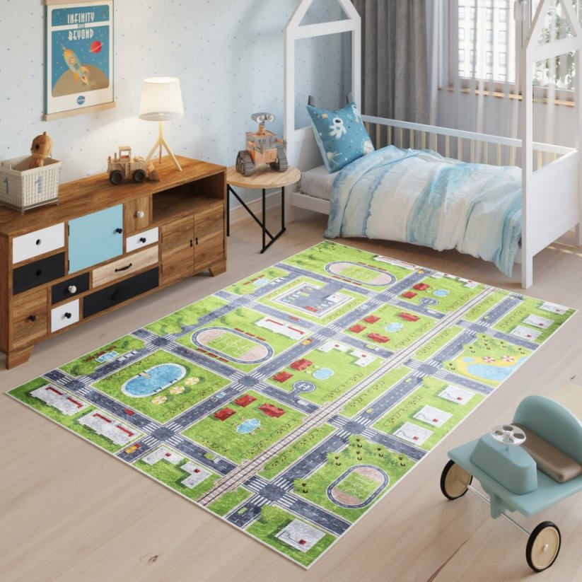 Детски килим с мотив на зелен град - Размерът на килима: Ширина: 80 см | Дължина: 150 см
