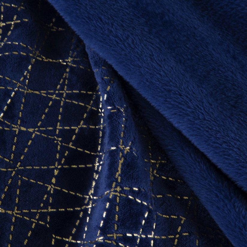 Pătură de lux culoarea albastru închis, cu ornamente decorative aurii