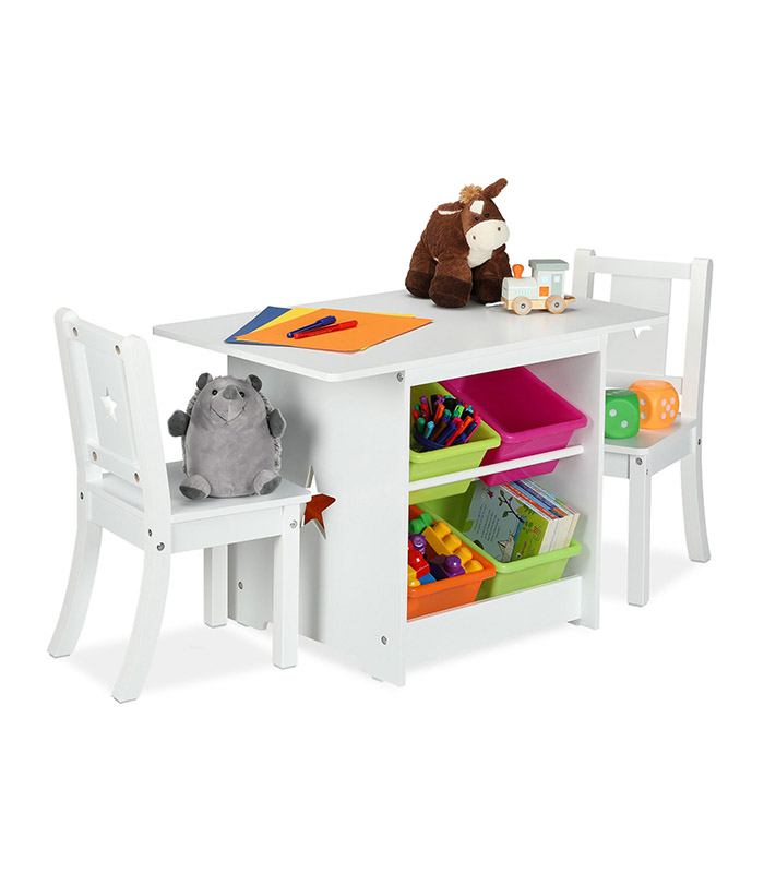 Tisch und Stühle für Kinder in Weiß