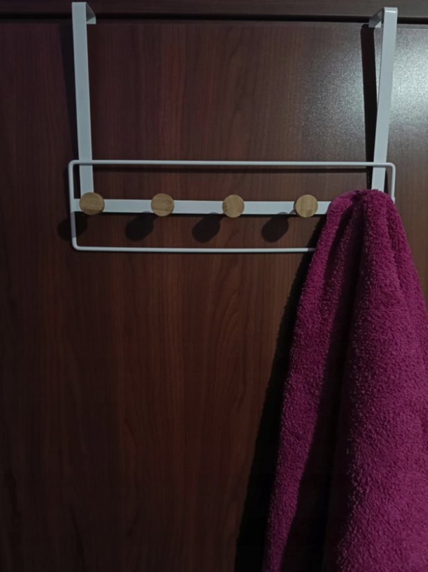 Fém ajtókampó bambusz kampókkal - fehér