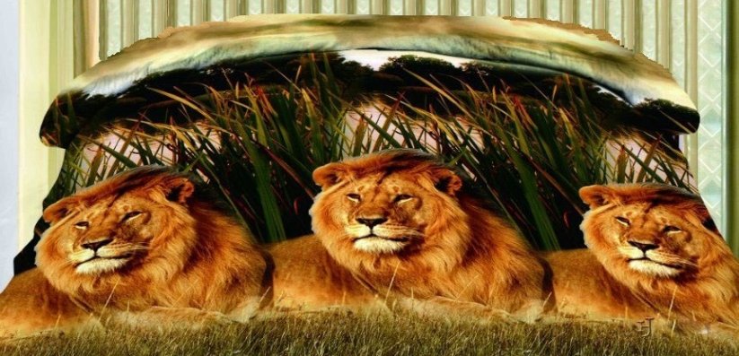 Hnedý 3D obojstranný prehoz na posteľ s levmi 