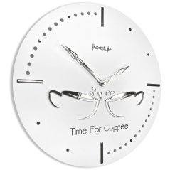 Küchenwanduhr mit silbernen Tassen - weiß
