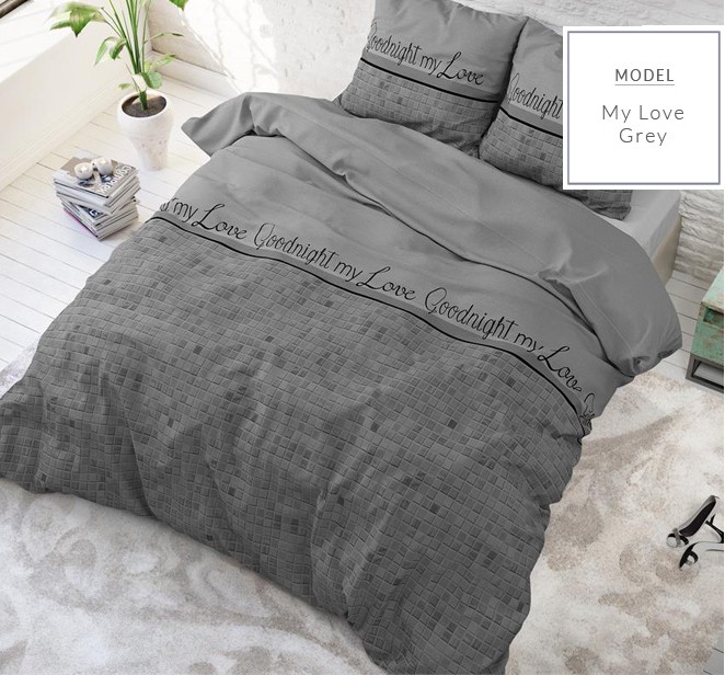 Sive posteľné moderné obliečky s nápismi