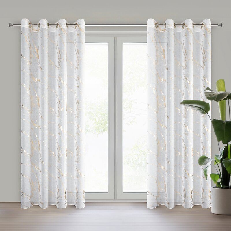 Bijela zavjesa na krugovima s elegantnim sjajnim printom 140 x 250 cm