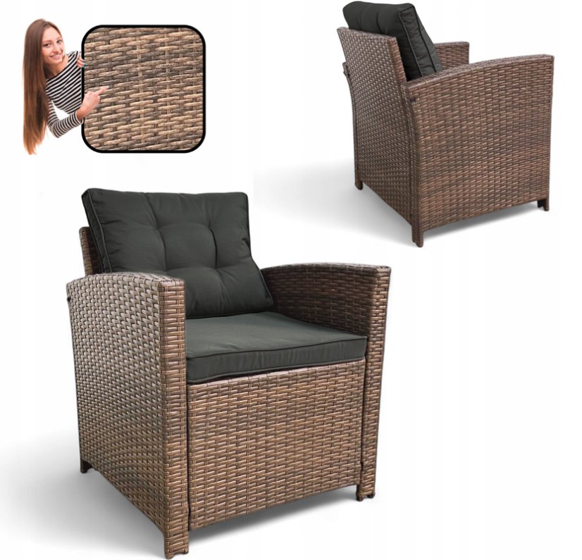 Set de două fotolii de grădină din technoratan SFS020-SC - maro + perne gri