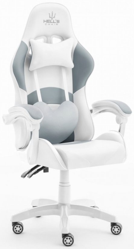 Стилен геймърски фотьойл в бяло-сиво HC RAINBOW