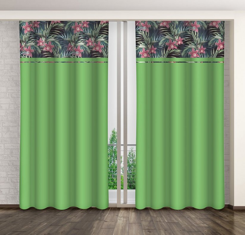 Modern kétszínű függöny virágmotívummal
