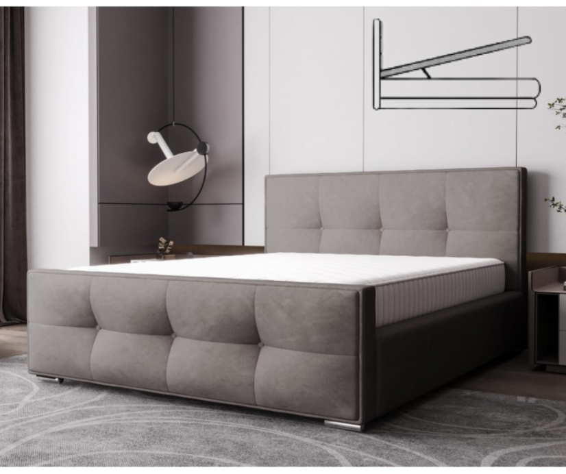 Loris Luxus kárpitozott ágy glamour stílusban 180 x 200 cm - szürke - Ágyneműtartó: Ágyneműtartóval Loris Luxus kárpitozott ágy glamour stílusban 180 x 200 cm - szürke - Ágyneműtartó: Ágyneműtartóval