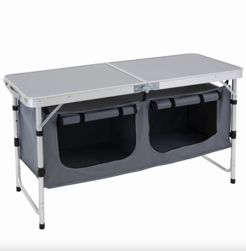 Klappbare Campingküche mit 2 Fächern 120 x 47 cm - grau