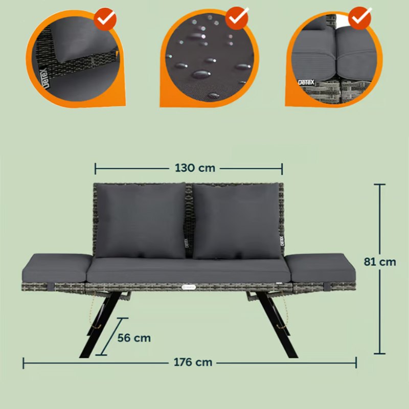 Gartenbank 2in1 aus Polyrattan 176 × 56 × 81 cm