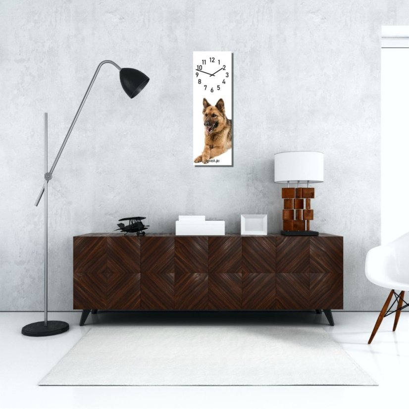 Detské nástenné hodiny 20 x 60 cm s nemeckým ovčiakom