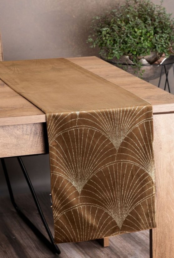 Mitteltischdecke aus Samt mit glänzendem braunem Druck