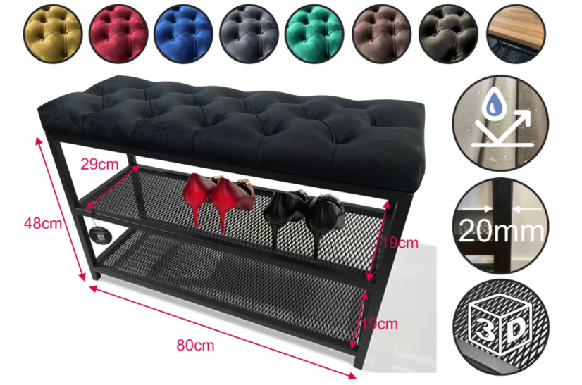 Loft cipőpad kárpitozott üléssel 80 cm - több színben