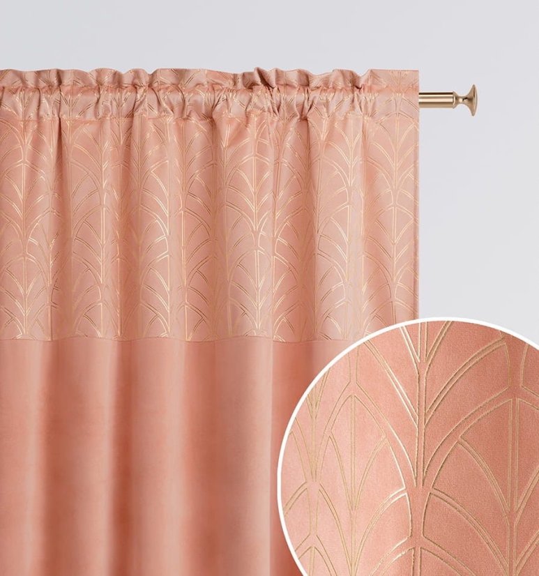 Lososový zatemňujúci záves s elegantným vzorom na riasiacu pásku 140x280 cm