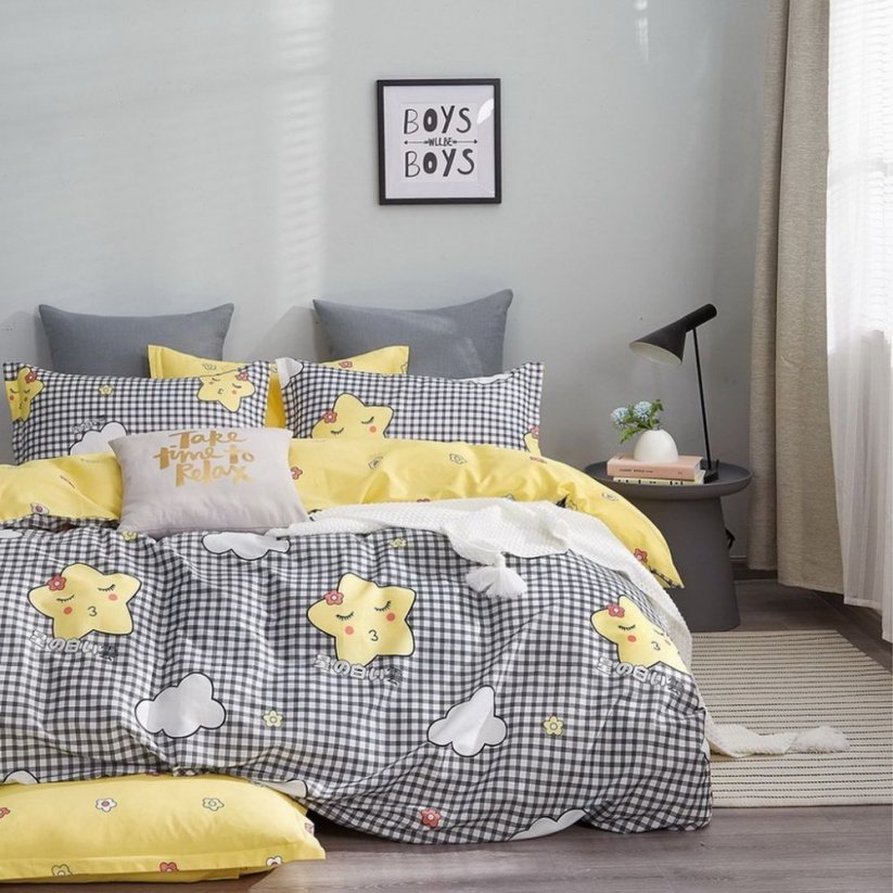 Vzorované posteľné obliečky s hviezdičkami žltej farby