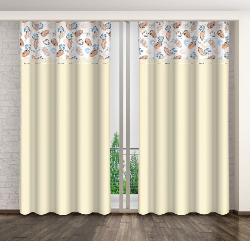 Perdele elegante în culori moi cu model de frunze colorate