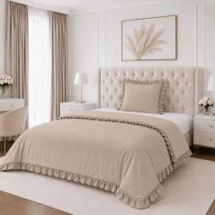 Lenjerie de pat romantică din microfibră, cu volane decorative – bej