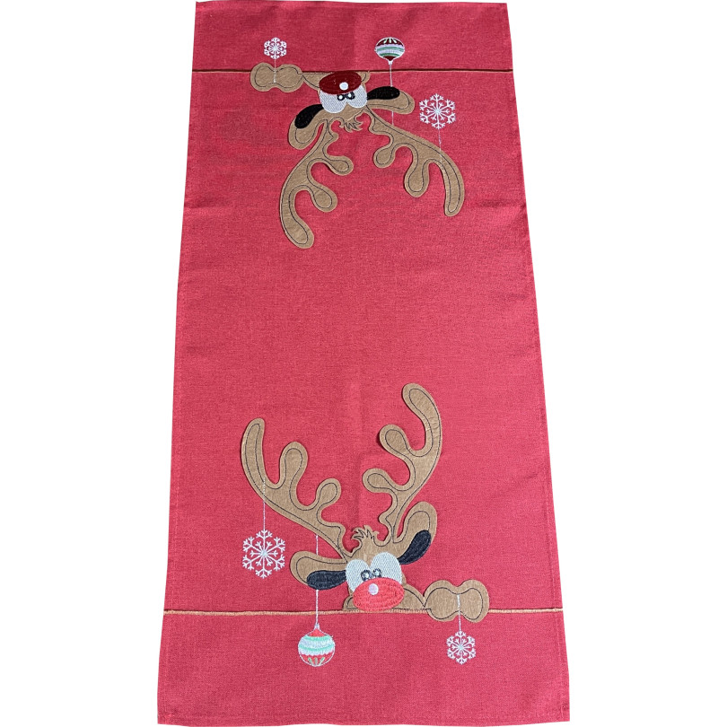 Božični šal v rdeči barvi z aplikacijo severnega jelena