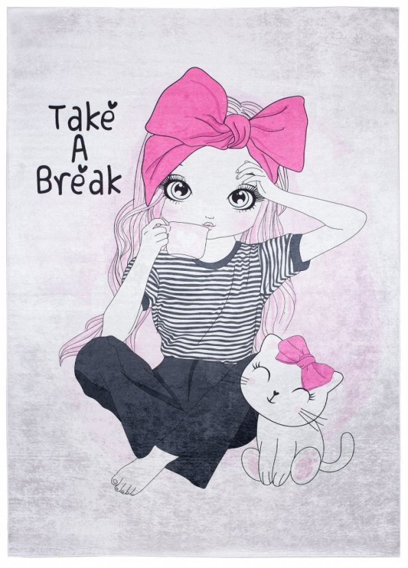 Detský koberec do dievčenskej izby so slečnou s kávou