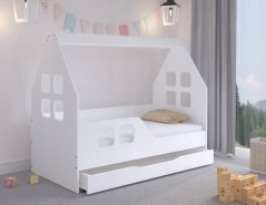 Otroška posteljna hišica s predalom 140 x 70 cm bela leva